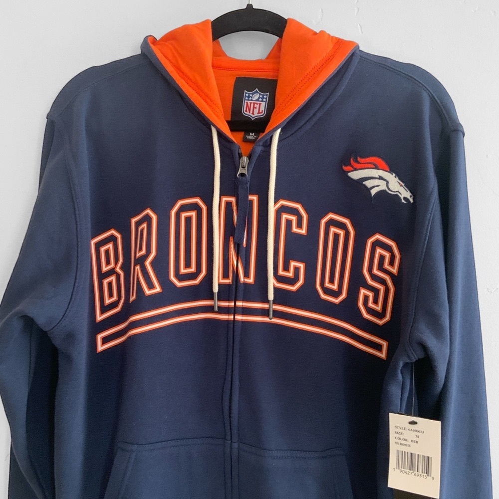 Bronco NFL Official Front Zipper Sweatshirt Hoodie Mens Size Medium NWT - Picture 2 of 16